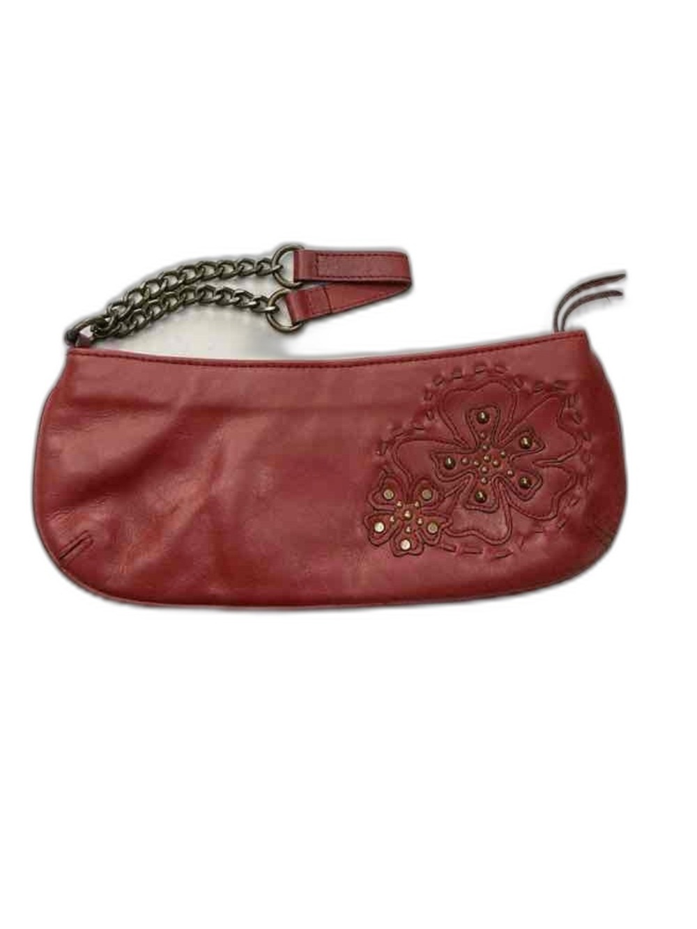 Fossil Red Leather 90s/Y2K Wristlet With Gold Studded Flower EXCELLENT COND.